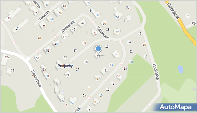 Szczecin, Zapiecek, 23, mapa Szczecina