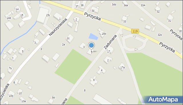 Szczecin, Zadumana, 5, mapa Szczecina