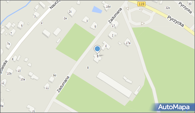 Szczecin, Zadumana, 6, mapa Szczecina