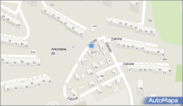 Szczecin, Zakole, 10, mapa Szczecina