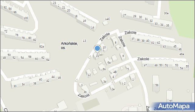 Szczecin, Zakole, 11, mapa Szczecina
