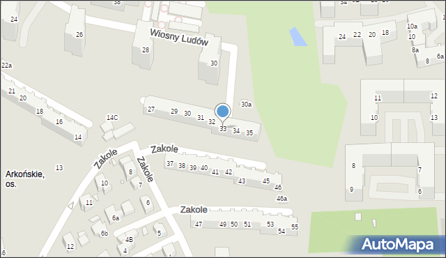 Szczecin, Zakole, 33, mapa Szczecina