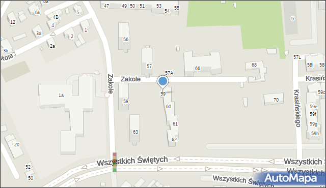Szczecin, Zakole, 59, mapa Szczecina