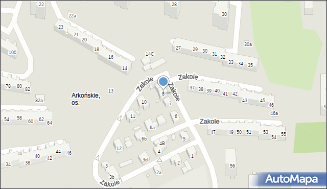 Szczecin, Zakole, 8, mapa Szczecina