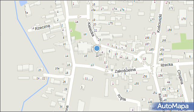 Szydłowiec, Zakościelna, 14, mapa Szydłowiec