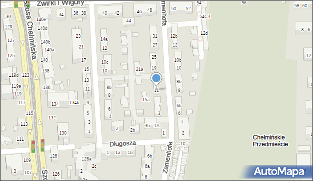 Toruń, Zamenhofa Ludwika, dr., 11, mapa Torunia