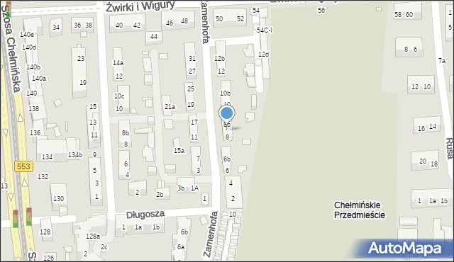 Toruń, Zamenhofa Ludwika, dr., 8a, mapa Torunia