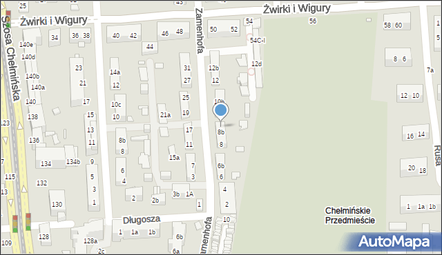 Toruń, Zamenhofa Ludwika, dr., 8c, mapa Torunia