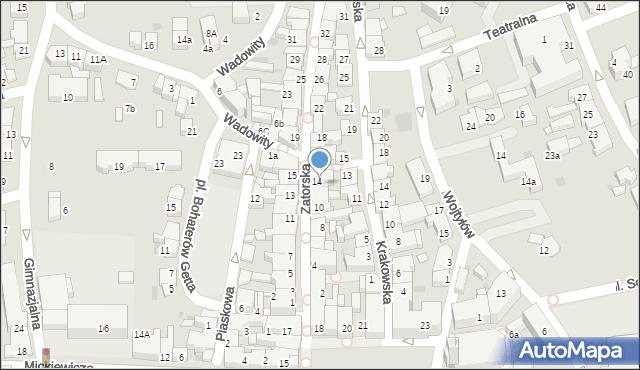 Wadowice, Zatorska, 14b, mapa Wadowice