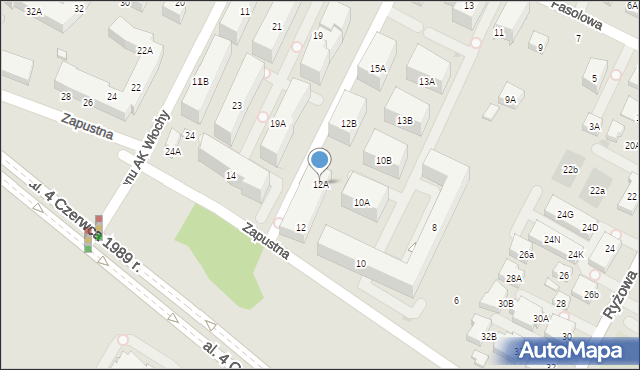 Warszawa, Zapustna, 12A, mapa Warszawy