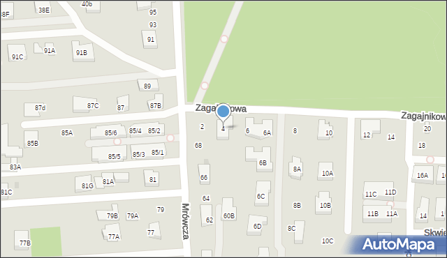 Warszawa, Zagajnikowa, 4, mapa Warszawy