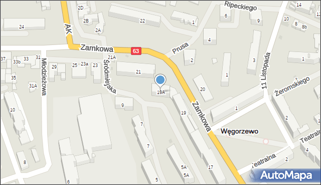 Węgorzewo, Zamkowa, 19A, mapa Węgorzewo