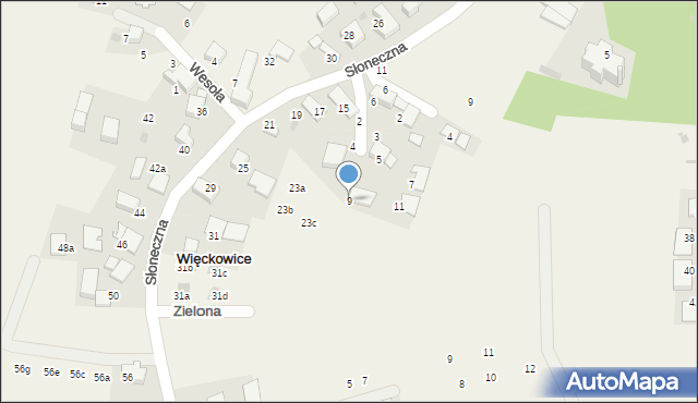 Więckowice, Zacisze, 9, mapa Więckowice