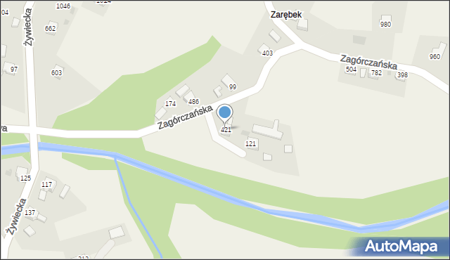 Wieprz, Zagórczańska, 421, mapa Wieprz