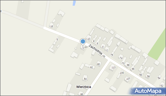 Wierzbica, Zachodnia, 1, mapa Wierzbica