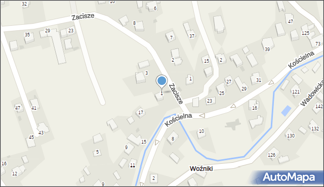 Woźniki, Zacisze, 1, mapa Woźniki