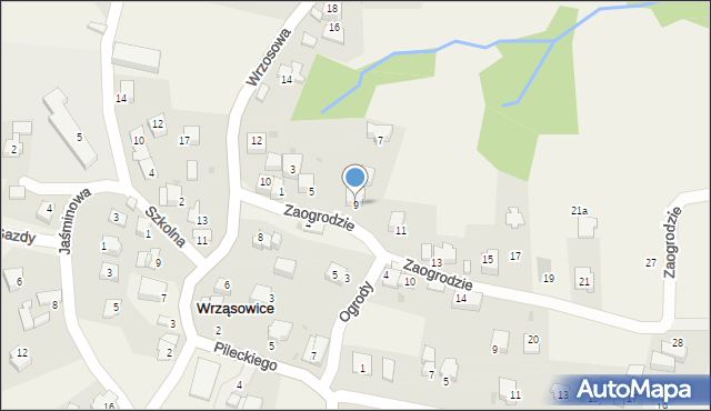 Wrząsowice, Zaogrodzie, 9, mapa Wrząsowice