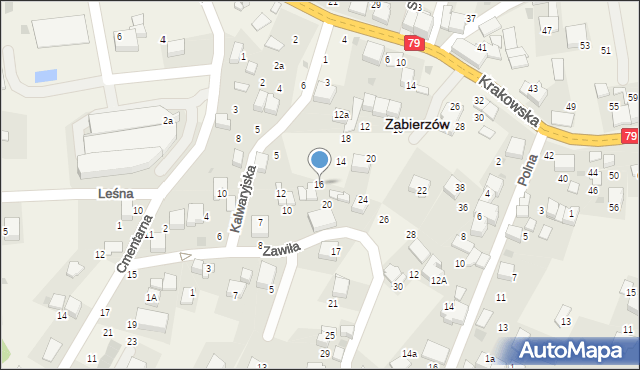 Zabierzów, Zawiła, 16, mapa Zabierzów