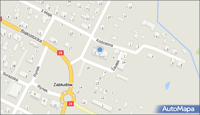 Zabłudów, Zaułek, 1, mapa Zabłudów