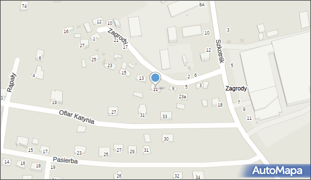 Żabno, Zagrody, 11, mapa Żabno