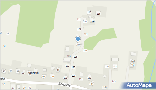 Zakliczyn, Zadziele, 107, mapa Zakliczyn