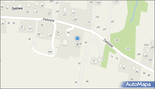 Zakliczyn, Zadziele, 58, mapa Zakliczyn