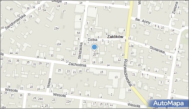 Zaklików, Zachodnia, 20, mapa Zaklików