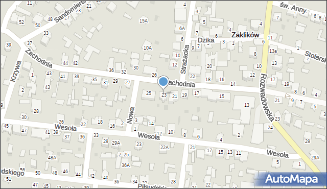 Zaklików, Zachodnia, 23, mapa Zaklików