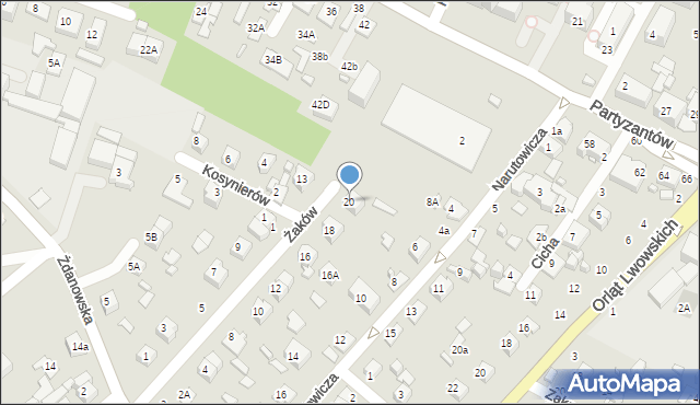 Zamość, Żaków, 20, mapa Zamościa