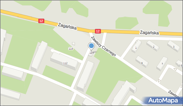 Żary, Żagańska, 115, mapa Żary