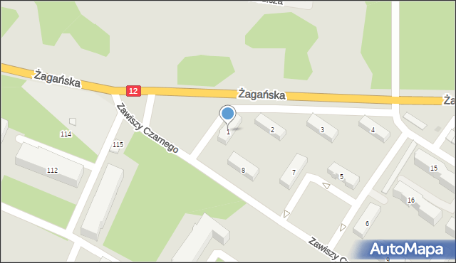 Żary, Zawiszy Czarnego, 1, mapa Żary