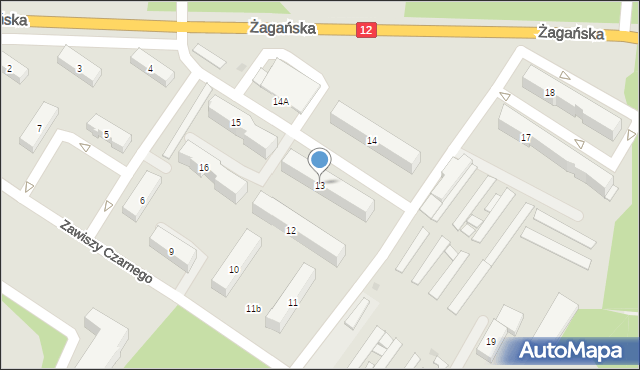 Żary, Zawiszy Czarnego, 13, mapa Żary