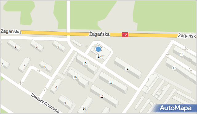 Żary, Zawiszy Czarnego, 14A, mapa Żary