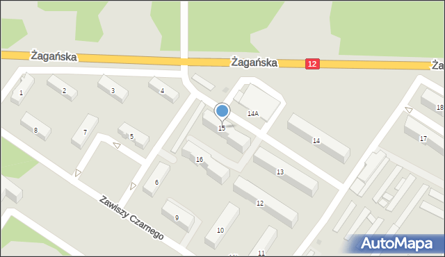 Żary, Zawiszy Czarnego, 15, mapa Żary