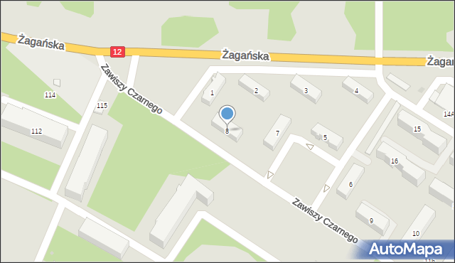 Żary, Zawiszy Czarnego, 8, mapa Żary