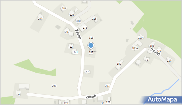 Zasań, Zasań, 287, mapa Zasań