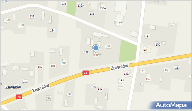 Zawalów, Zawalów, 139, mapa Zawalów