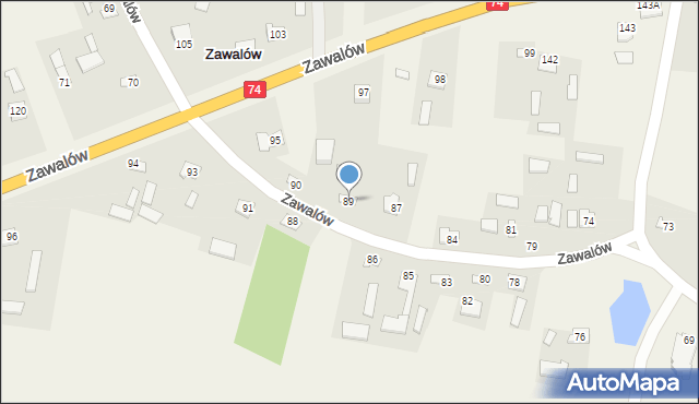 Zawalów, Zawalów, 89, mapa Zawalów