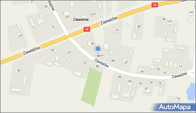 Zawalów, Zawalów, 90, mapa Zawalów