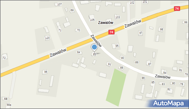 Zawalów, Zawalów, 93, mapa Zawalów