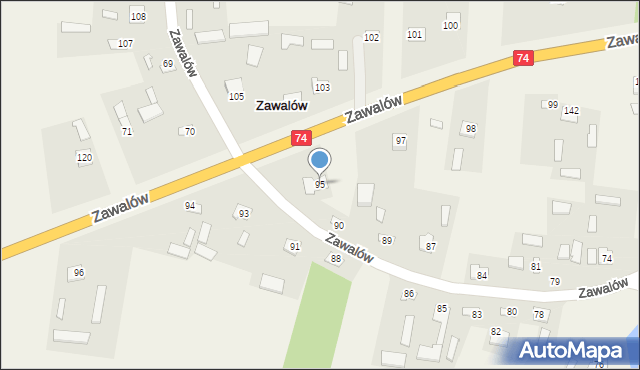 Zawalów, Zawalów, 95, mapa Zawalów