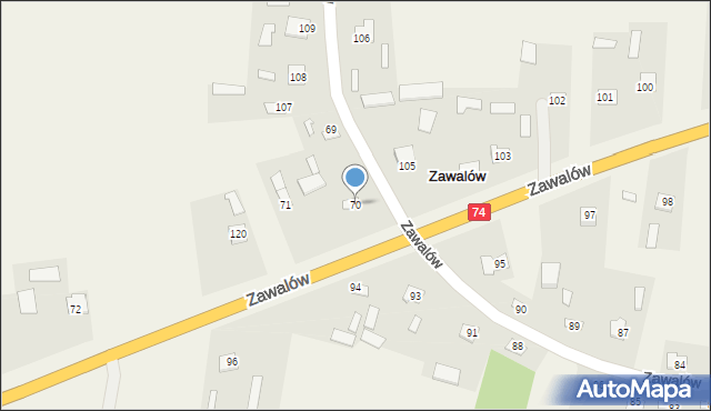 Zawalów-Kolonia, Zawalów-Kolonia, 70, mapa Zawalów-Kolonia