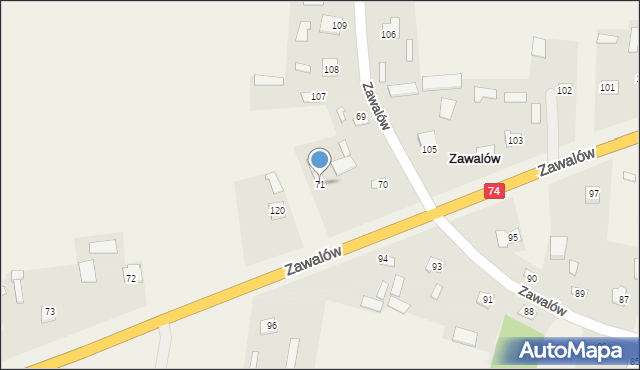 Zawalów-Kolonia, Zawalów-Kolonia, 71, mapa Zawalów-Kolonia