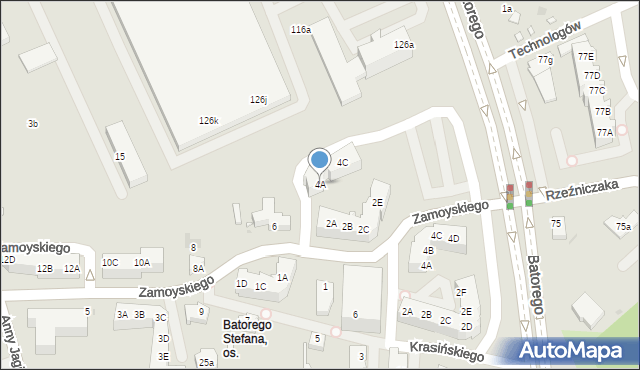 Zielona Góra, Zamoyskiego Jana, hetm., 4A, mapa Zielona Góra