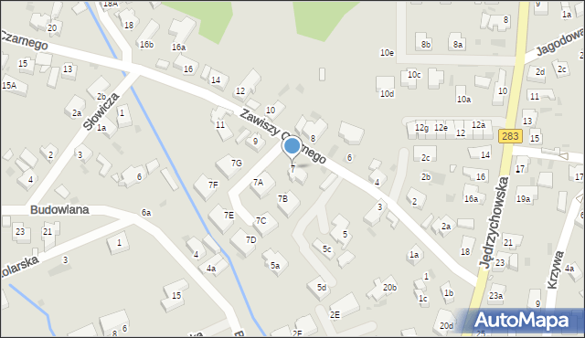 Zielona Góra, Zawiszy Czarnego, 7, mapa Zielona Góra