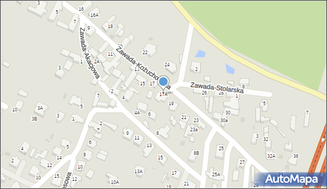 Zielona Góra, Zawada-Kożuchowska, 17A, mapa Zielona Góra