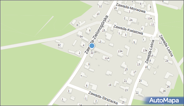 Zielona Góra, Zawada-Zielonogórska, 11, mapa Zielona Góra