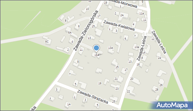 Zielona Góra, Zawada-Zielonogórska, 11A, mapa Zielona Góra