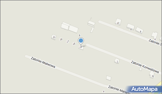 Zielona Góra, Zatonie-Konwaliowa, 13, mapa Zielona Góra