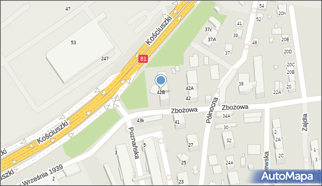 Katowice, Zbożowa, 42B, mapa Katowic